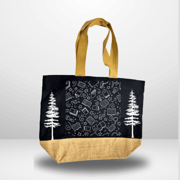 Eco Chic Black & Jute Tote Bag with Tree Design